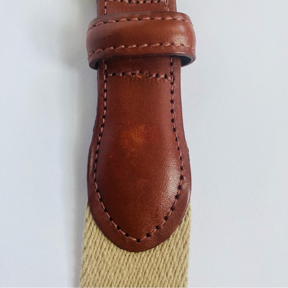 Mens Orvis belt size 42” fabric and leather belt brass buckle khaki and brown - Picture 11 of 11